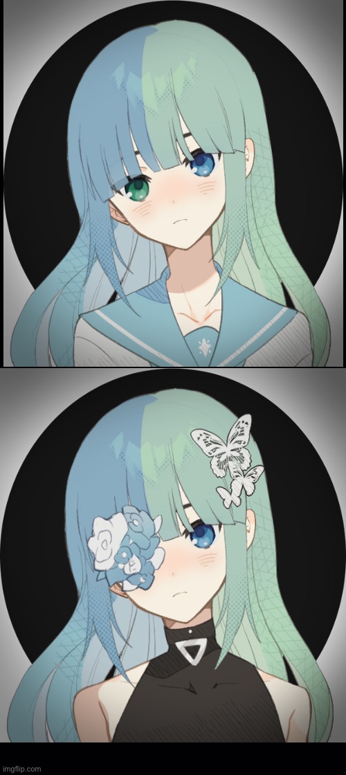 Ask and dare Lily (top is casual outfit bottom is Hero suit) I’m having trouble thinking of her hero name... | image tagged in black background | made w/ Imgflip meme maker