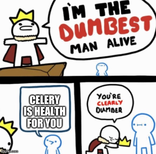 Dumbest man alive | CELERY IS HEALTH FOR YOU | image tagged in dumbest man alive | made w/ Imgflip meme maker