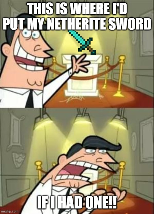 This Is Where I'd Put My Trophy If I Had One | THIS IS WHERE I'D PUT MY NETHERITE SWORD; IF I HAD ONE!! | image tagged in memes,this is where i'd put my trophy if i had one | made w/ Imgflip meme maker