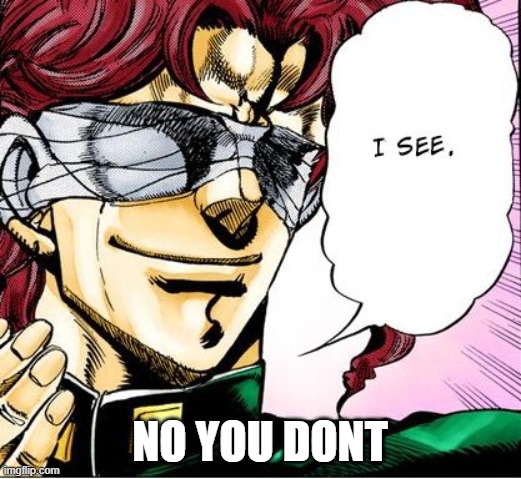 Blind Kakyoin 2 | NO YOU DONT | image tagged in blind kakyoin 2 | made w/ Imgflip meme maker