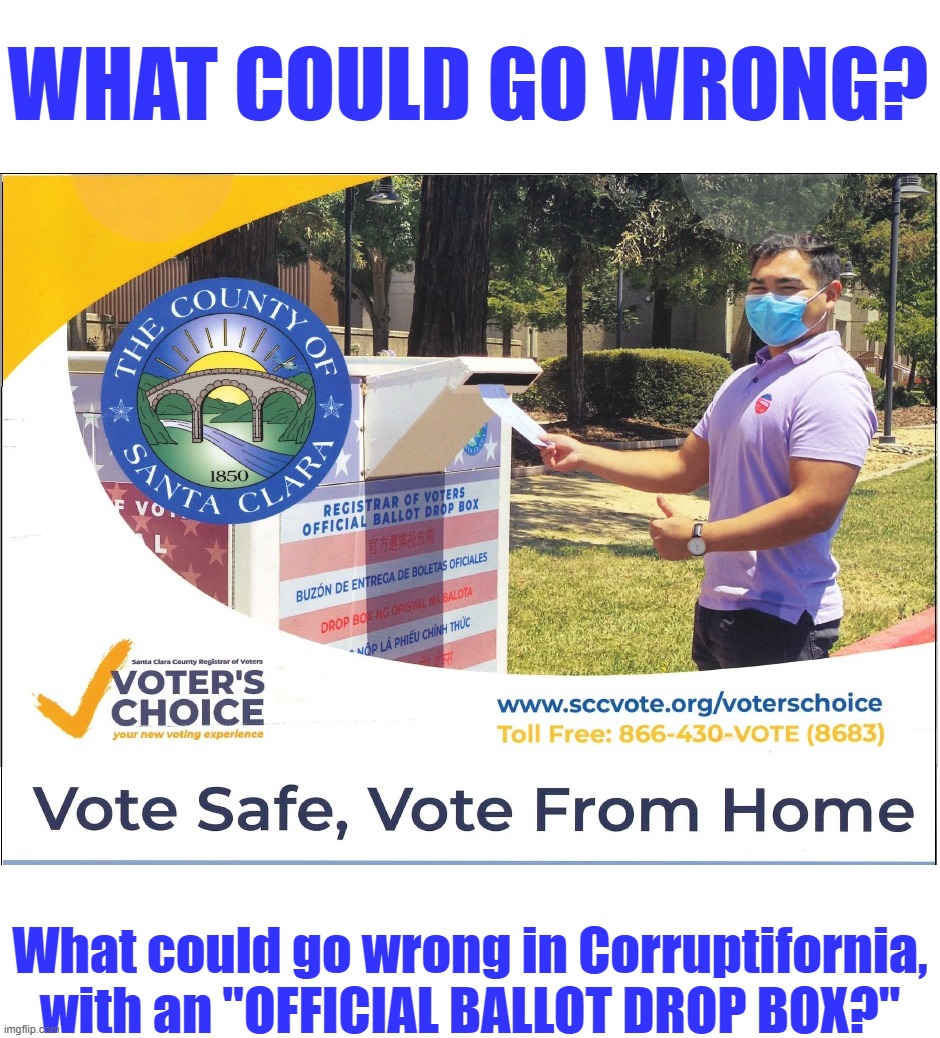 IF IT CAN HAPPEN, IT WILL! | WHAT COULD GO WRONG? What could go wrong in Corruptifornia, with an "OFFICIAL BALLOT DROP BOX?" | image tagged in voter fraud,here's your evidence,come on man | made w/ Imgflip meme maker