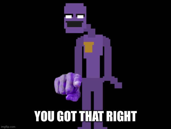 Purple guy pointing | YOU GOT THAT RIGHT | image tagged in purple guy pointing | made w/ Imgflip meme maker