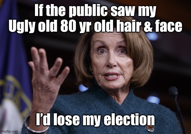 Good old Nancy Pelosi | If the public saw my Ugly old 80 yr old hair & face I’d lose my election | image tagged in good old nancy pelosi | made w/ Imgflip meme maker