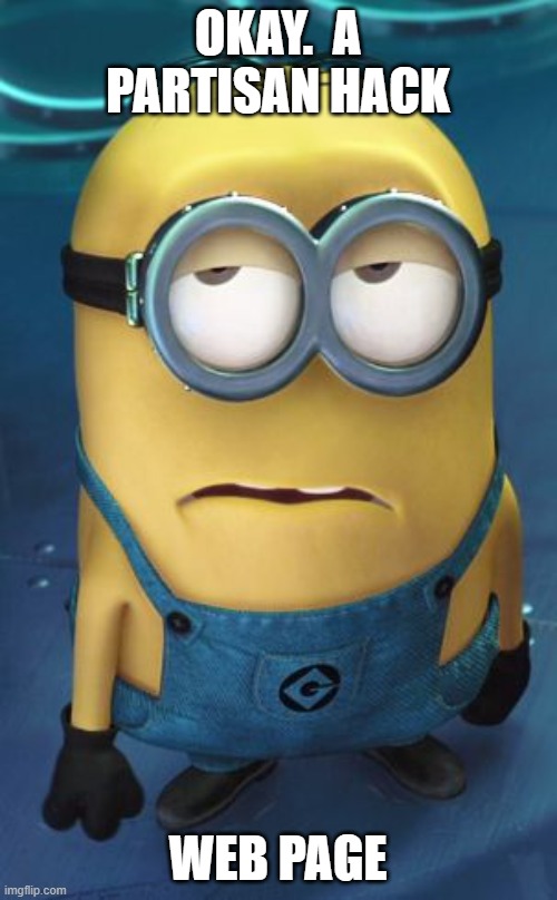 Minion Eye Roll | OKAY.  A PARTISAN HACK WEB PAGE | image tagged in minion eye roll | made w/ Imgflip meme maker
