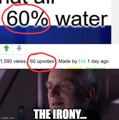 THE IRONY... | image tagged in palpatine ironic | made w/ Imgflip meme maker