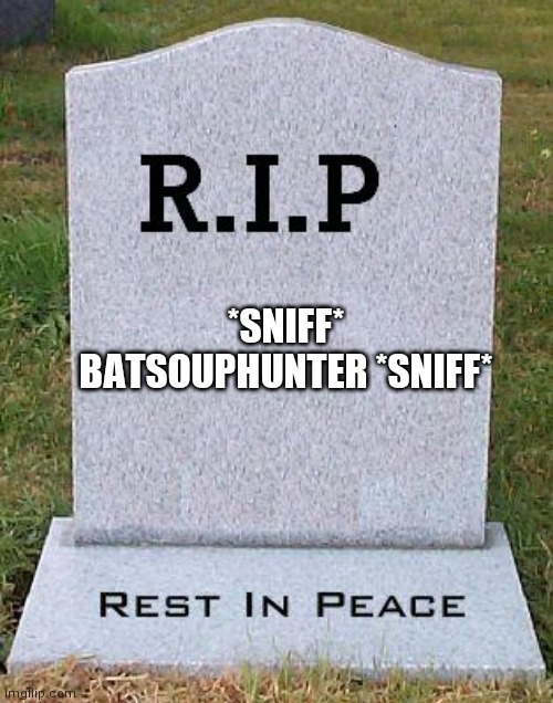 RIP headstone | *SNIFF* BATSOUPHUNTER *SNIFF* | image tagged in rip headstone | made w/ Imgflip meme maker
