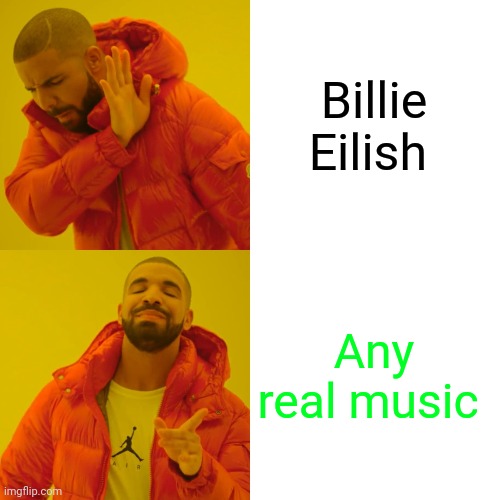 Drake Hotline Bling Meme | Billie Eilish Any real music | image tagged in memes,drake hotline bling | made w/ Imgflip meme maker