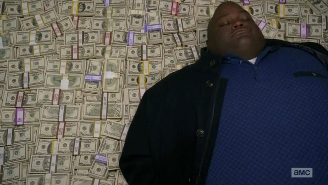 Man sleeping on money Blank Meme Template