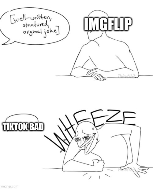 Wheeze | IMGFLIP; TIKTOK BAD | image tagged in wheeze | made w/ Imgflip meme maker