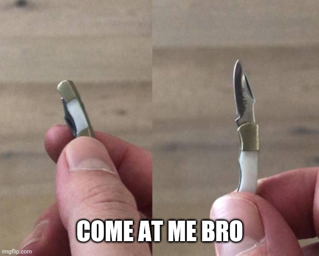 I'LL CUT YA DEEPER THAN PAPER | COME AT ME BRO | image tagged in knife,pocket knife,tiny | made w/ Imgflip meme maker