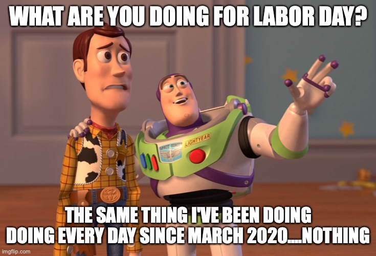 Labor Day 2020 | WHAT ARE YOU DOING FOR LABOR DAY? THE SAME THING I'VE BEEN DOING DOING EVERY DAY SINCE MARCH 2020....NOTHING | image tagged in memes,x x everywhere | made w/ Imgflip meme maker