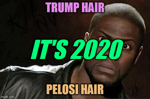 Kevin Hart | TRUMP HAIR; IT'S 2020; PELOSI HAIR | image tagged in memes,kevin hart,nancy pelosi,hair,the dems,2020 | made w/ Imgflip meme maker