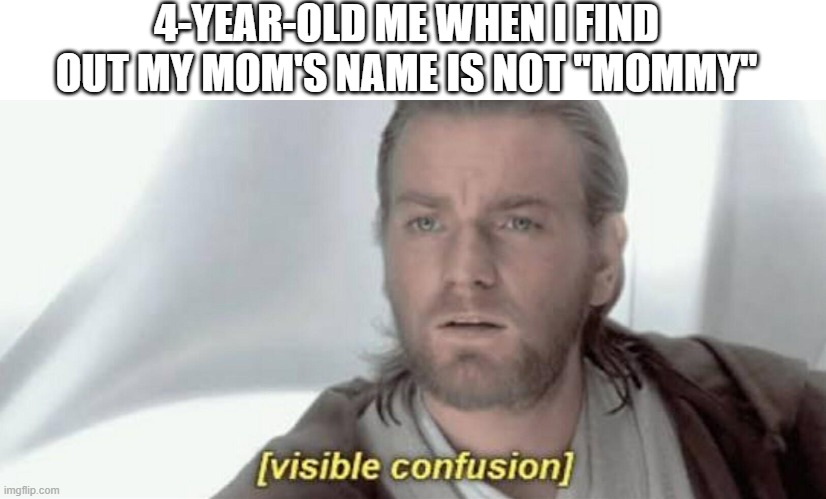 Visible Confusion | 4-YEAR-OLD ME WHEN I FIND OUT MY MOM'S NAME IS NOT "MOMMY" | image tagged in visible confusion,memes | made w/ Imgflip meme maker