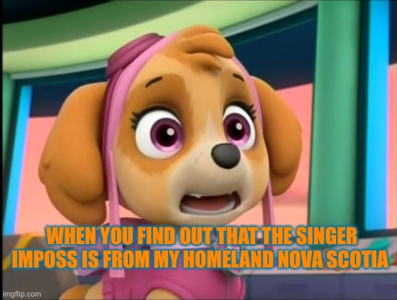 When you find out Imposs was from Nova Scotia | WHEN YOU FIND OUT THAT THE SINGER IMPOSS IS FROM MY HOMELAND NOVA SCOTIA | image tagged in paw patrol | made w/ Imgflip meme maker