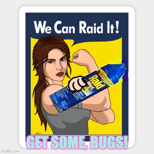 Kill the bugggggs | GET SOME, BUGS! | image tagged in tomb raider,raid,bugs | made w/ Imgflip meme maker