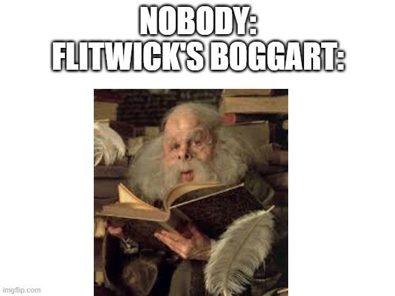 flitwick of harry potter 1 and 2 is scary | NOBODY:
FLITWICK'S BOGGART: | image tagged in blank white template | made w/ Imgflip meme maker