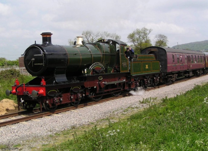 This is the Great Western Railway's 3440 (City of Truro) which was possibly the first locomotive to go 100 miles per hour | image tagged in steam,locomotive,trains,british,famous,train | made w/ Imgflip meme maker
