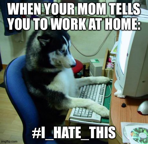 I Have No Idea What I Am Doing | WHEN YOUR MOM TELLS YOU TO WORK AT HOME:; #I_HATE_THIS | image tagged in memes,i have no idea what i am doing | made w/ Imgflip meme maker