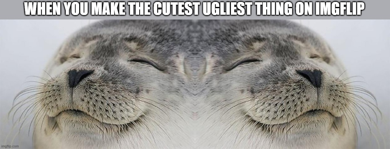 many cuteness | WHEN YOU MAKE THE CUTEST UGLIEST THING ON IMGFLIP | image tagged in memes,satisfied seal,cute,weird | made w/ Imgflip meme maker