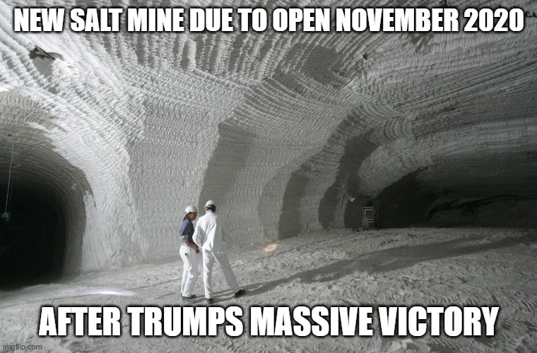 Salt Miners | NEW SALT MINE DUE TO OPEN NOVEMBER 2020; AFTER TRUMPS MASSIVE VICTORY | image tagged in salt miners | made w/ Imgflip meme maker