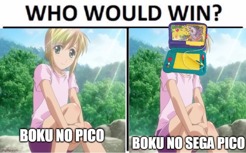 boku no SEGA | BOKU NO PICO; BOKU NO SEGA PICO | image tagged in boku no pico,anime,funny,sega,sega pico | made w/ Imgflip meme maker