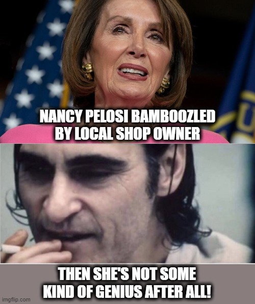 Bitch, please... | NANCY PELOSI BAMBOOZLED BY LOCAL SHOP OWNER; THEN SHE'S NOT SOME KIND OF GENIUS AFTER ALL! | image tagged in you wouldn't get it without caption,memes,nancy pelosi,stupid liberals,hair salon | made w/ Imgflip meme maker