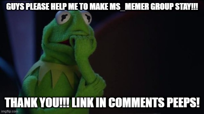 please help me | GUYS PLEASE HELP ME TO MAKE MS_MEMER GROUP STAY!!! THANK YOU!!! LINK IN COMMENTS PEEPS! | image tagged in kermit worried face,please help me,problem,vote,thank you | made w/ Imgflip meme maker
