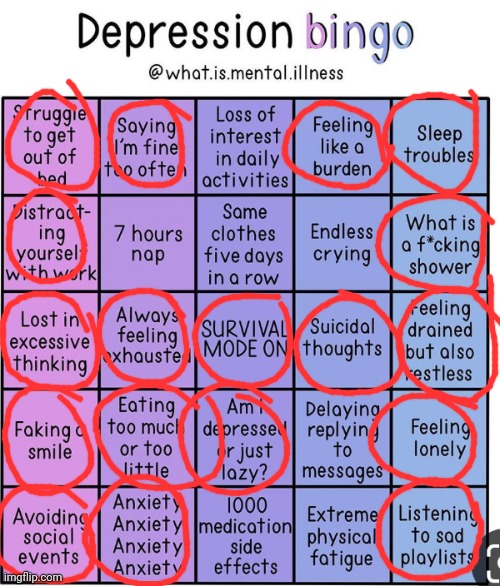 Bingo | image tagged in bingo,depression | made w/ Imgflip meme maker