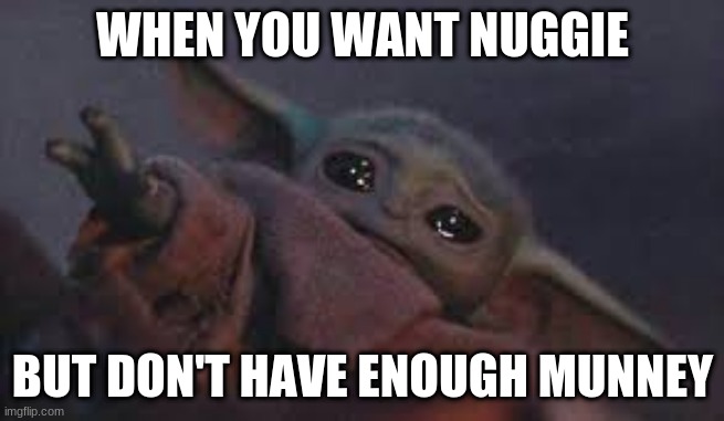 You want nuggie | WHEN YOU WANT NUGGIE; BUT DON'T HAVE ENOUGH MUNNEY | image tagged in broke | made w/ Imgflip meme maker