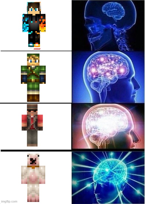 Minecraft skins | image tagged in memes,expanding brain | made w/ Imgflip meme maker