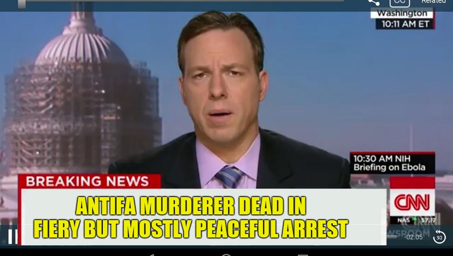 cnn breaking news template | ANTIFA MURDERER DEAD IN FIERY BUT MOSTLY PEACEFUL ARREST | image tagged in cnn breaking news template,antifa | made w/ Imgflip meme maker