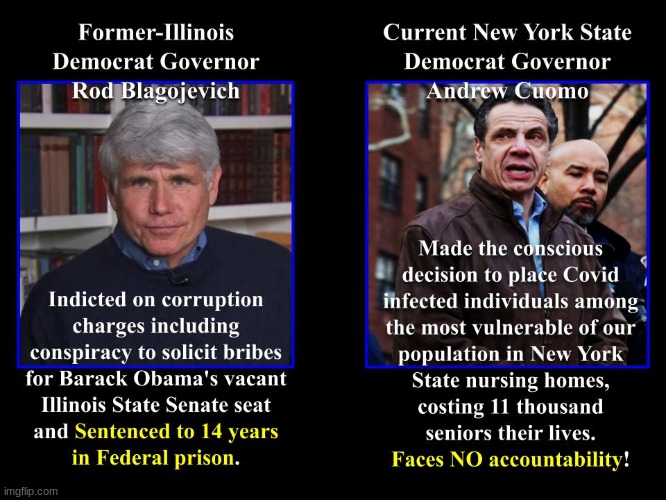 We know Democrats don't place any value on human life, so this disparity of justice is no surprise. | image tagged in andrew cuomo,covid-19,rod blagojevich,political,politics | made w/ Imgflip meme maker