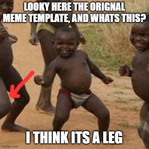 Third World Success Kid Meme | LOOKY HERE THE ORIGNAL MEME TEMPLATE, AND WHATS THIS? I THINK ITS A LEG | image tagged in memes,third world success kid | made w/ Imgflip meme maker