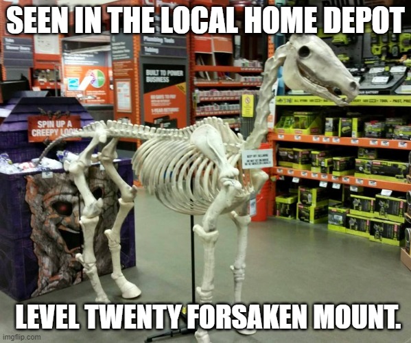 For the horde | SEEN IN THE LOCAL HOME DEPOT; LEVEL TWENTY FORSAKEN MOUNT. | image tagged in world of warcraft | made w/ Imgflip meme maker