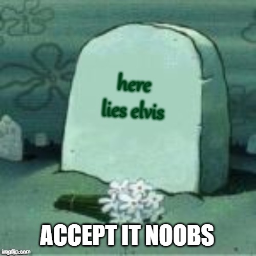 Here Lies X | here lies elvis ACCEPT IT NOOBS | image tagged in here lies x | made w/ Imgflip meme maker