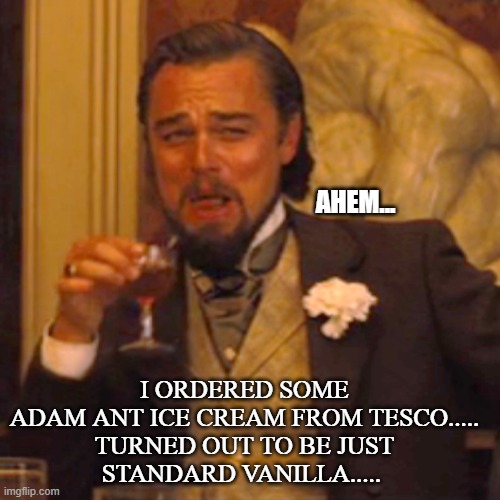 Laughing Leo | I ORDERED SOME ADAM ANT ICE CREAM FROM TESCO.....

TURNED OUT TO BE JUST STANDARD VANILLA..... AHEM... | image tagged in laughing leo | made w/ Imgflip meme maker