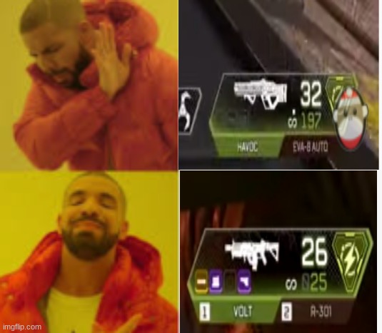 apex legends volt and havoc hotline bling | image tagged in drake hotline bling | made w/ Imgflip meme maker