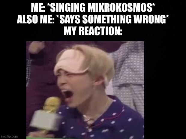 ME: *SINGING MIKROKOSMOS*
ALSO ME: *SAYS SOMETHING WRONG*
MY REACTION: | made w/ Imgflip meme maker