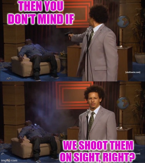 Who Killed Hannibal Meme | THEN YOU DON'T MIND IF WE SHOOT THEM ON SIGHT, RIGHT? | image tagged in memes,who killed hannibal | made w/ Imgflip meme maker