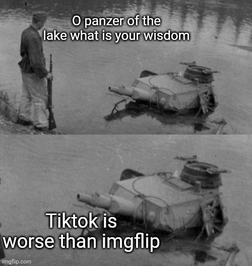 Panzer of the lake | O panzer of the lake what is your wisdom; Tiktok is worse than imgflip | image tagged in panzer of the lake,memes | made w/ Imgflip meme maker