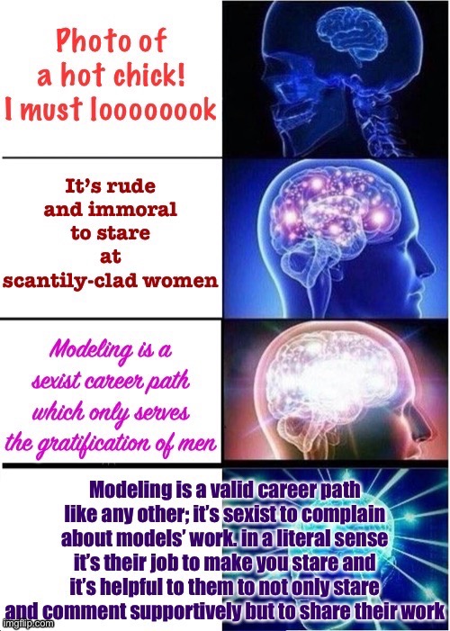 A few views on modeling and sexism. | image tagged in model,models,sexism,sexist,liberal logic,conservative logic | made w/ Imgflip meme maker