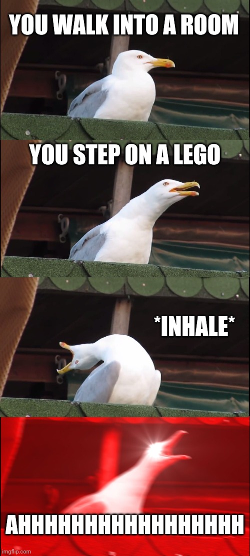 Inhaling Seagull |  YOU WALK INTO A ROOM; YOU STEP ON A LEGO; *INHALE*; AHHHHHHHHHHHHHHHHH | image tagged in memes,inhaling seagull | made w/ Imgflip meme maker