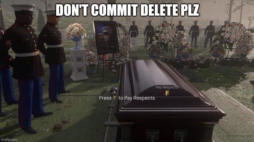 Press F to Pay Respects | DON'T COMMIT DELETE PLZ | image tagged in press f to pay respects | made w/ Imgflip meme maker