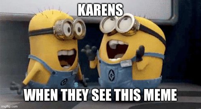 Excited Minions Meme | KARENS WHEN THEY SEE THIS MEME | image tagged in memes,excited minions | made w/ Imgflip meme maker
