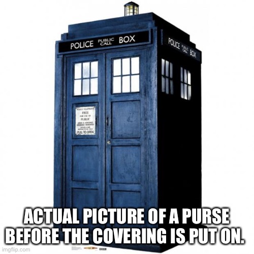 Purses | ACTUAL PICTURE OF A PURSE BEFORE THE COVERING IS PUT ON. | image tagged in tardis | made w/ Imgflip meme maker