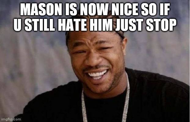 just stop we all hate toxicity | MASON IS NOW NICE SO IF U STILL HATE HIM JUST STOP | image tagged in memes,yo dawg heard you | made w/ Imgflip meme maker