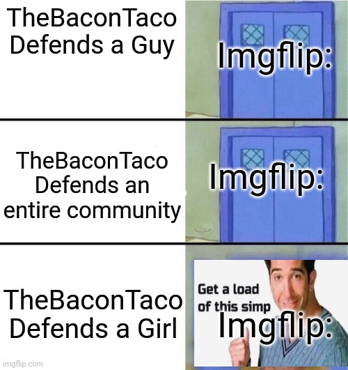 Guys, could you not? | TheBaconTaco Defends a Guy; Imgflip:; TheBaconTaco Defends an entire community; Imgflip:; Imgflip:; TheBaconTaco Defends a Girl | image tagged in you better watch your mouth | made w/ Imgflip meme maker