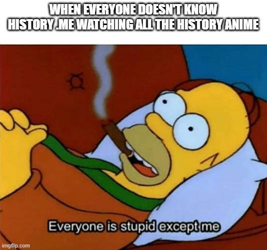 Everyone is stupid except me | WHEN EVERYONE DOESN'T KNOW HISTORY .ME WATCHING ALL THE HISTORY ANIME | image tagged in everyone is stupid except me | made w/ Imgflip meme maker