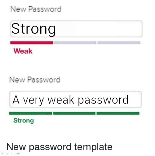 Password mistakes | Strong; A very weak password | image tagged in password meme | made w/ Imgflip meme maker