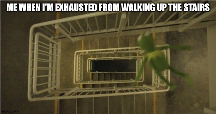 Kermit Stairwell | ME WHEN I'M EXHAUSTED FROM WALKING UP THE STAIRS | image tagged in kermit stairwell | made w/ Imgflip meme maker